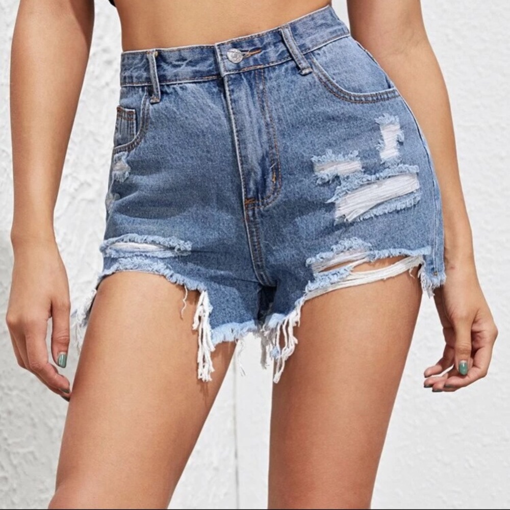 Raw Hem Ripped Denim Shorts